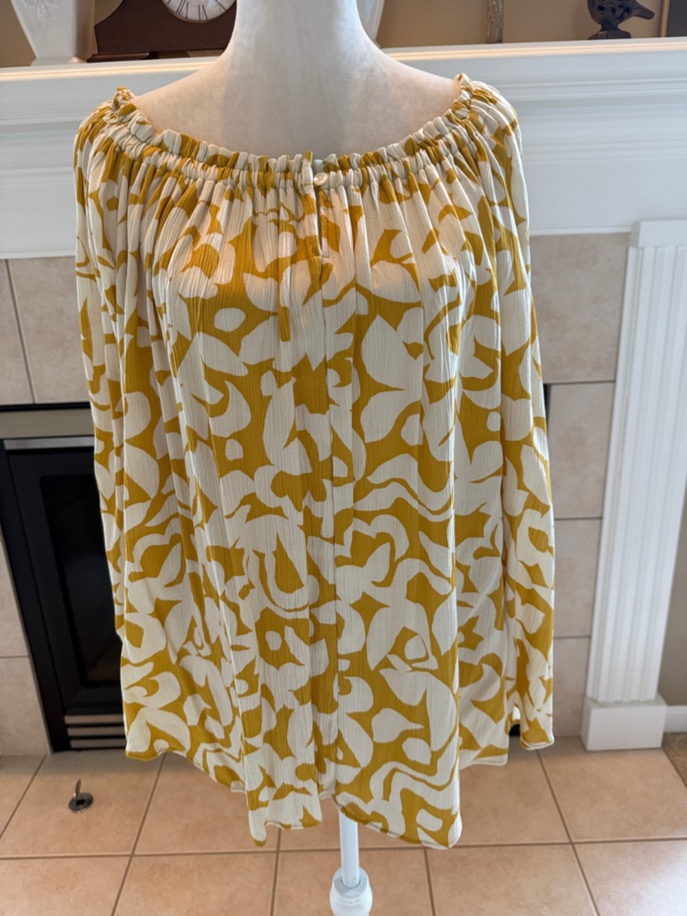 Terra & Sky Mustard and Cream Off-Shoulder A-Line Skirt